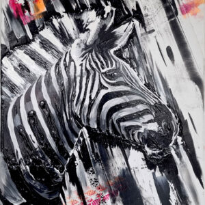 „Zebra 2“ von Rike Wölke, Acryl auf Keilrahmen, 60 × 100 cm, Rahmentiefe 1, 5 cm – Originalgemälde bei Favori Art