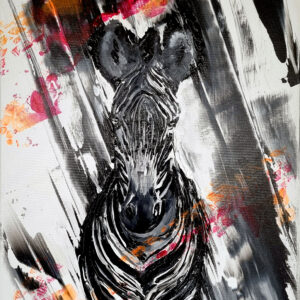 „Zebra 1“ von Rike Wölke, Acryl auf Keilrahmen, 60 × 100 cm, Rahmentiefe 1, 5 cm – Originalgemälde bei Favori Art