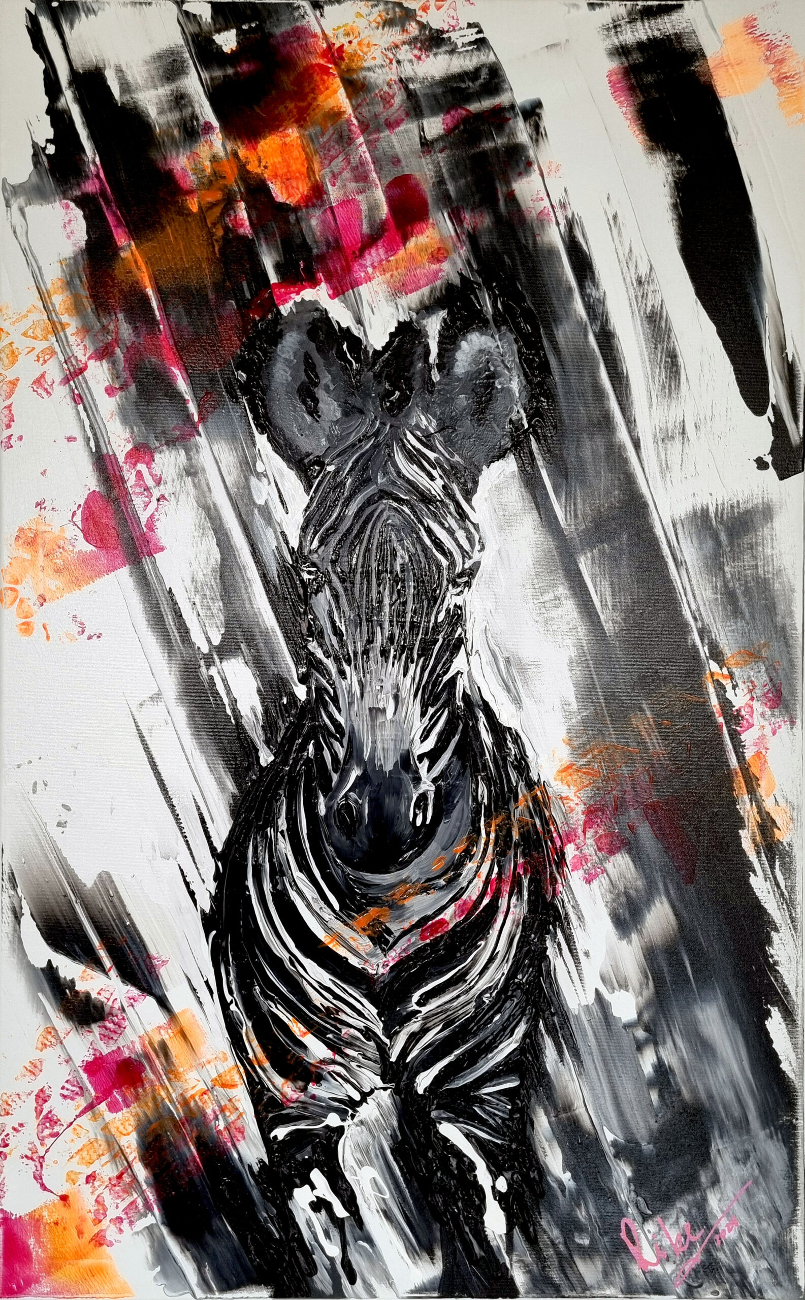 “Zebra 1” by Rike Wölke, Acrylic on stretcher frame, 60 × 100 cm, frame depth 1.5 cm – original painting at Favori Art