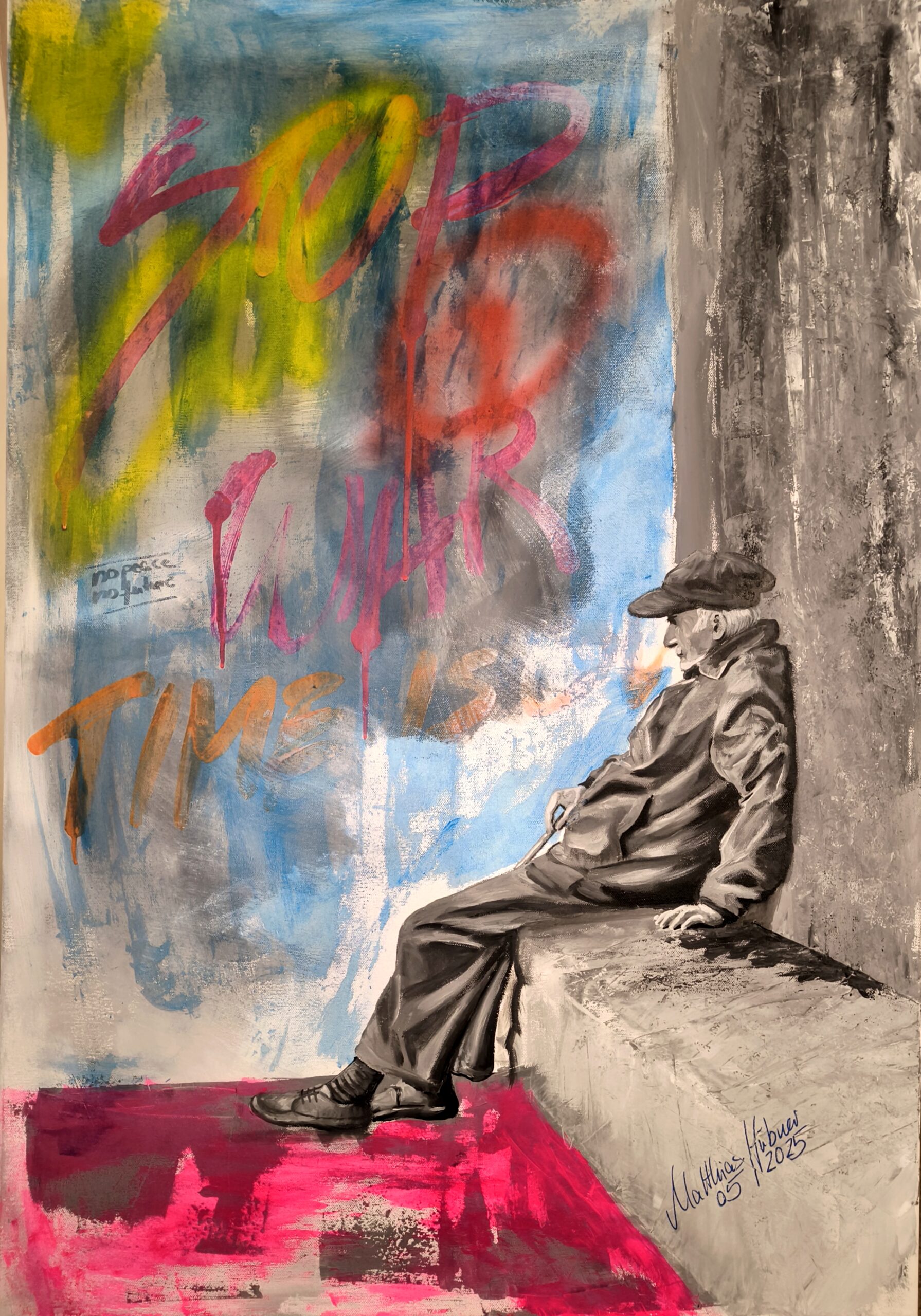 „Ruhe“ von Matthias Hübner, Acryl auf Leinwand, Neonfarben, UV-reaktiv, 100 × 70 x 1, 5 cm – Originalgemälde bei Favori Art