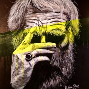 „Alter Mann“ von Matthias Hübner, Acryl auf Leinwand, Neonfarben, UV-reaktiv, 70 × 50 x 1, 5 cm – Originalgemälde bei Favori Art
