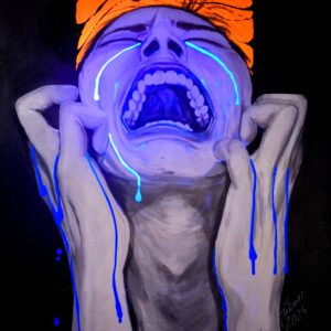 „Wohin?“ von Matthias Hübner, Acryl auf Leinwand, Neonfarben, UV-reaktiv, 100 × 70 x 1, 5 cm – Originalgemälde bei Favori Art
