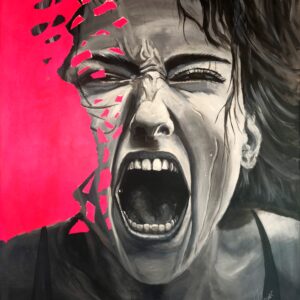 „Neon Scream“ von Matthias Hübner, Acryl auf Leinwand, Neonfarben, UV-reaktiv, 100 × 70 x 1, 5 cm – Originalgemälde bei Favori Art