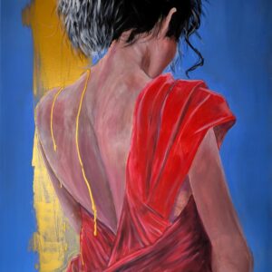 „Göttin“ von Matthias Hübner, Acryl auf Leinwand, Gold, 100 × 70 x 1, 5 cm – Originalgemälde bei Favori Art