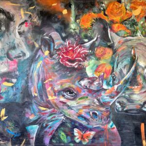 „Instinktives Feingefühl“ von Rike Wölke, Kohlezeichnung und Acryl auf Leinwand, 150 × 90 cm, Rahmentiefe 4 cm – Originalgemälde bei Favori Art