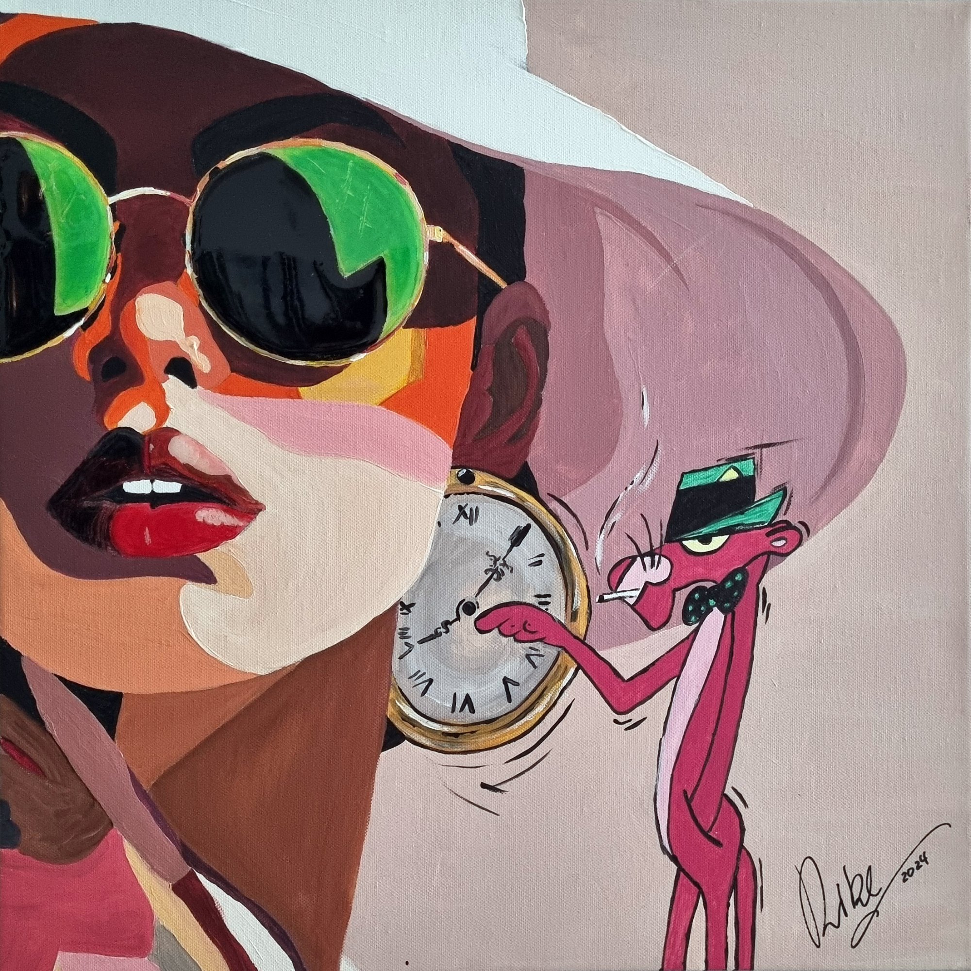 “Wer hat an der Uhr gedreht” by Rike Wölke, Mixed media – acrylic on stretcher frame, partial epoxy resin finish, 50 × 50 cm – original painting at Favori Art