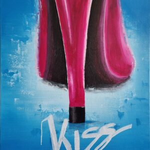 „Pink High Heels (Kiss)“ von Rike Wölke, Acryl auf Keilrahmen, 60 × 80 cm – Originalgemälde bei Favori Art