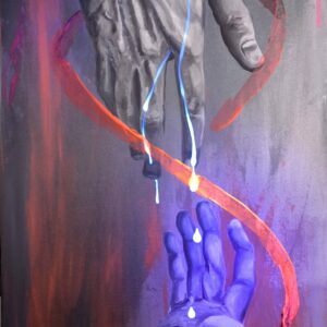 „D.V.“ von Matthias Hübner, Acryl auf Leinwand, Neonfarben, UV-reaktiv, 100 × 50 x 1, 5 cm – Originalgemälde bei Favori Art