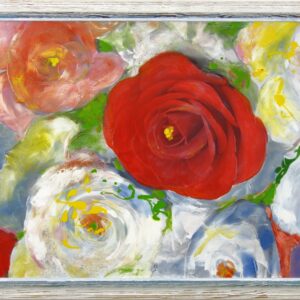„Roses“ von Christine Graf, Lack auf Leinwand, Lacktechnik, um Retro-Rahmen, 50 × 100 cm – Originalgemälde bei Favori Art