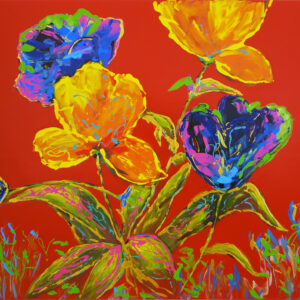 „Tulips“ von Christine Graf, Lack auf Leinwand, Lacktechnik, 80 × 120 cm – Originalgemälde bei Favori Art