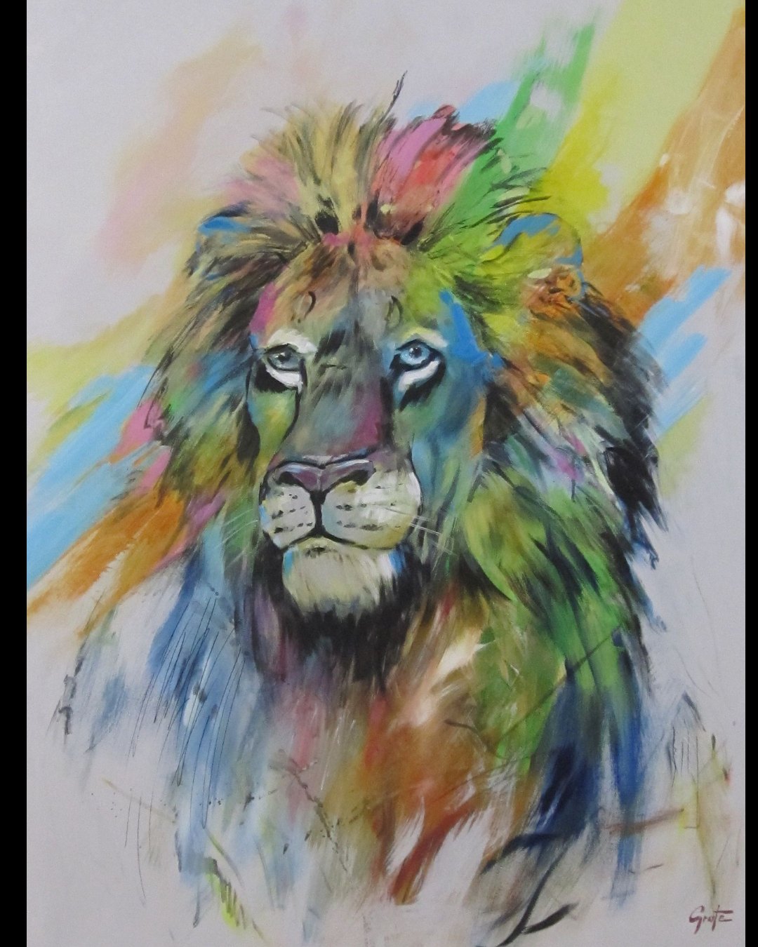 “Lion modern” by Erich Graf, Acrylic on canvas, 90 × 120 cm – original painting at Favori Art
