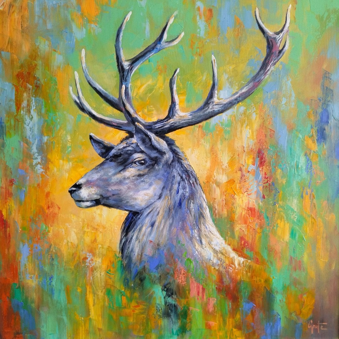 “Deer modern” by Erich Graf, Oil on canvas, 80 × 80 cm – original painting at Favori Art