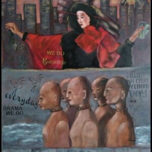 „We do business“ von Christine Graf, Öl auf Leinwand, 80 × 100 cm – Originalgemälde bei Favori Art