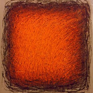 „O.T.“ von Sadik Uslu, Acryl und Öl auf naturbelassener Leinwand, Materialeinschlüsse (Sand/Erde), 145 × 155 cm – Originalgemälde bei Favori Art