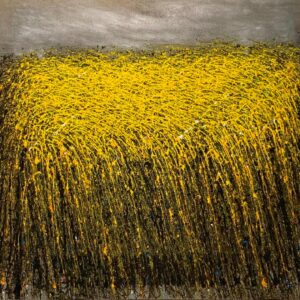 „Kornfeld“ von Sadik Uslu, Acryl und Öl auf naturbelassener Leinwand, Materialeinschlüsse (Sand/Erde), 130 × 115 cm – Originalgemälde bei Favori Art