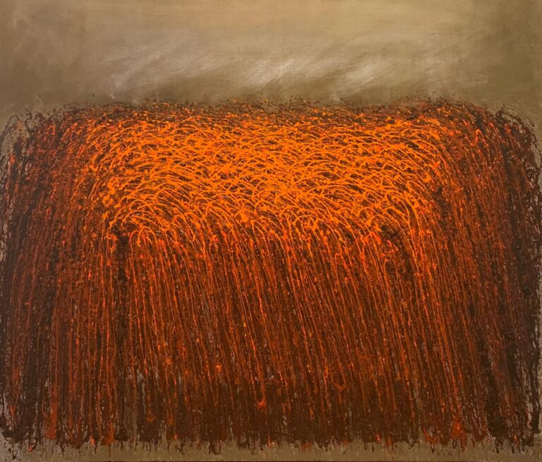 „Herbst“ von Sadik Uslu, Öl auf naturbelassener Leinwand, Materialeinschlüsse (Sand/Erde) – Originalgemälde bei Favori Art