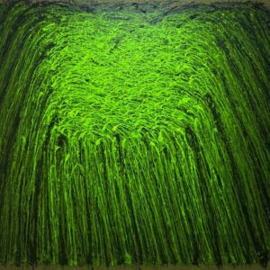 „Maigrün“ von Sadik Uslu, Öl auf Leinwand, Materialeinschlüsse (Sand/Erde), 145 x 130 cm – Originalgemälde bei Favori Art
