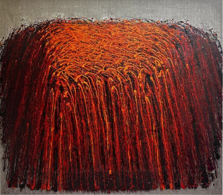 „O.T.“ von Sadik Uslu, Öl auf Leinwand, Materialeinschlüsse (Sand/Erde), 130 x 115 cm – Originalgemälde bei Favori Art