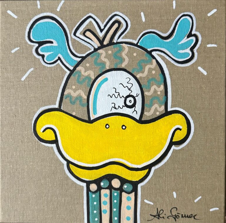 “Focky 5 – Edition November 2025” by Ali Görmez, Acrylic on painting board (natural), 20 × 20 cm – Limitierte edition at Favori Art