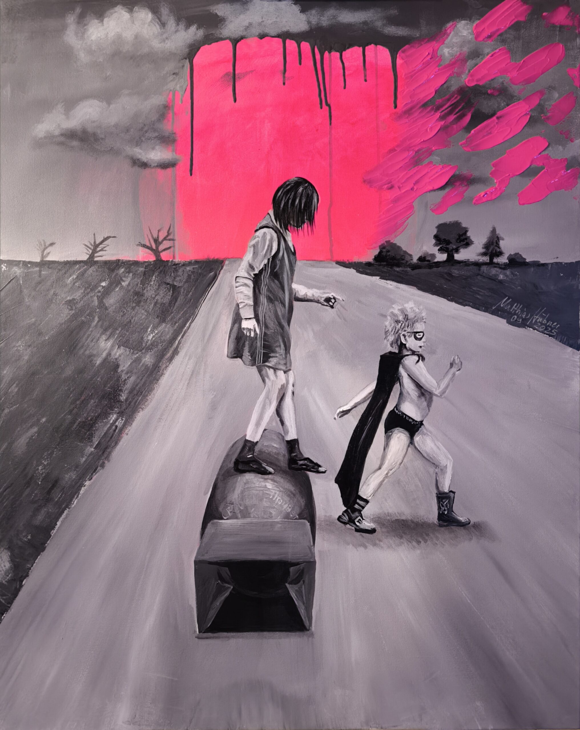 „Helden“ von Matthias Hübner, Acryl auf Leinwand, UV-reaktiv, 80×100 cm – Originalgemälde bei Favori Art