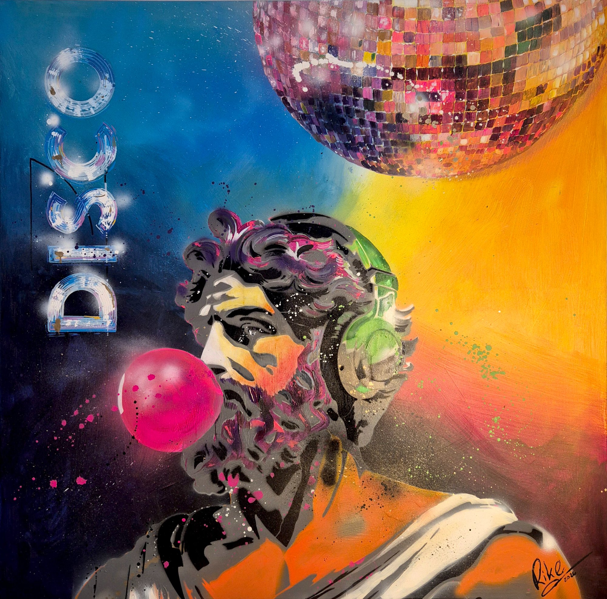 “Fühl nichts – Glaub nichts” by Rike Wölke, Acrylic with partial epoxy resin on canvas, 85 × 60 cm, frame depth 4 cm – original painting at Favori Art