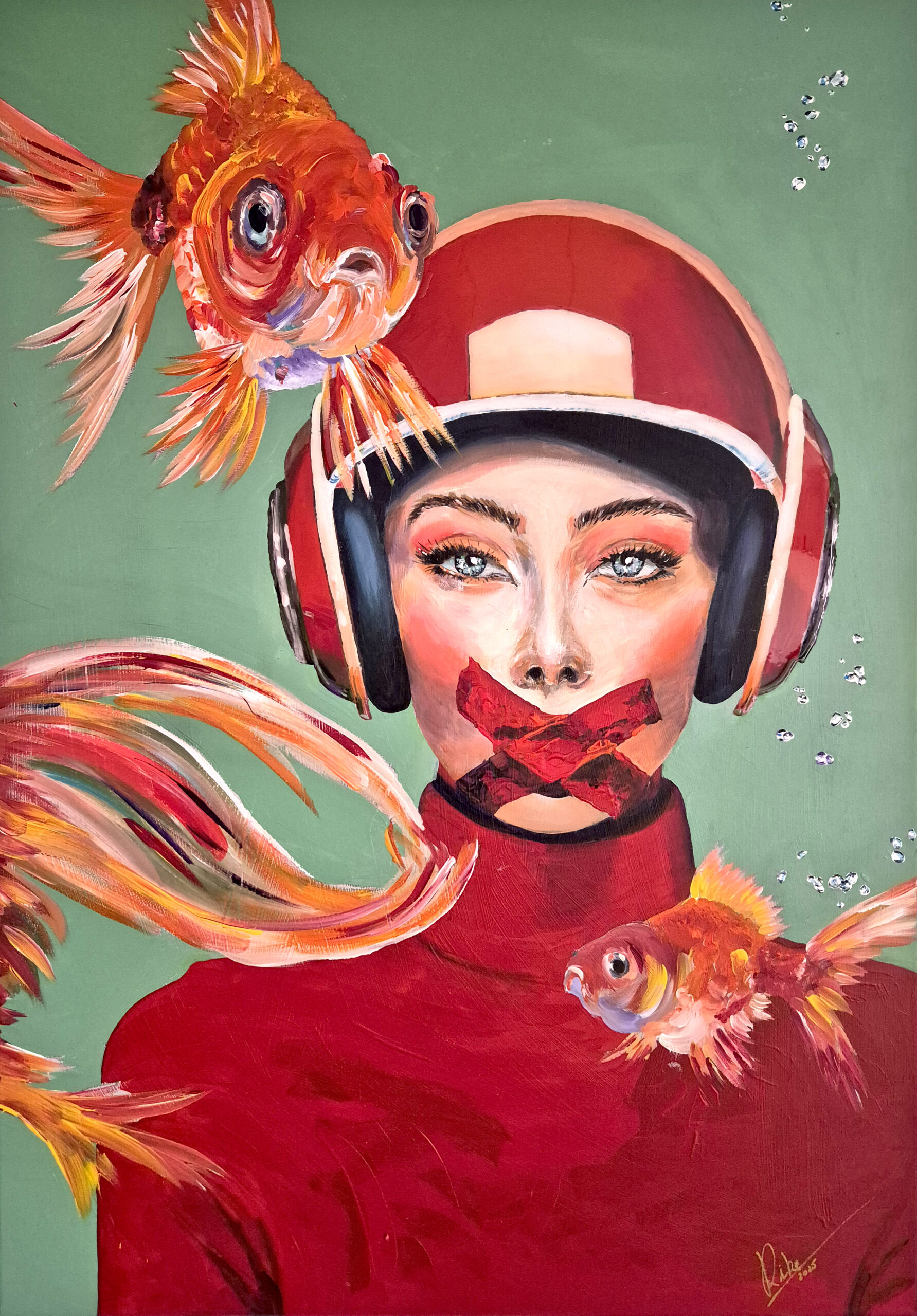 “Sag nichts – Denk nichts” by Rike Wölke, Acrylic with partial epoxy resin on canvas, 85 × 60 cm, frame depth 4 cm – original painting at Favori Art