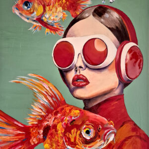„Seh nichts – Hör nichts“ von Rike Wölke, Acryl mit partiellem Epoxidharz auf Leinwand, 85 x 60cm, 4cm Rahmentiefe – Originalgemälde bei Favori Art