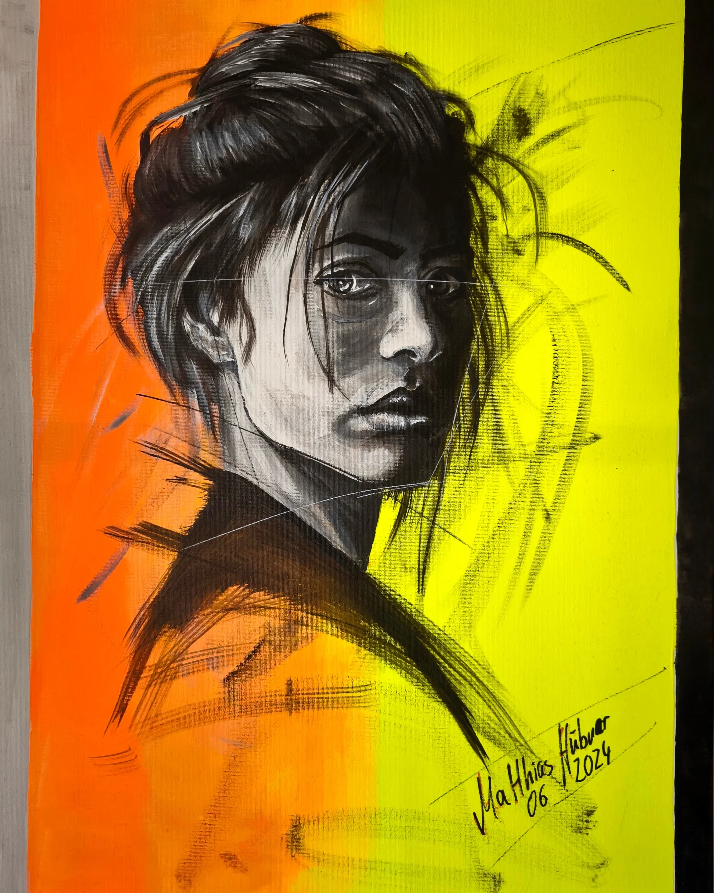 „Portrait“ von Matthias Hübner, Acryl auf Leinwand, UV-reaktiv, 70 × 50 – Originalgemälde bei Favori Art