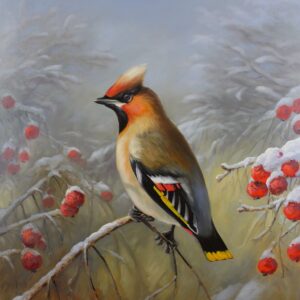 „Waxwing bird“ von Erich Graf, Öl auf Leinwand, 90 × 80 cm – Originalgemälde bei Favori Art