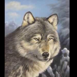 „Wolfsportrait“ von Erich Graf, Öl auf Leinwand, 40 × 50 cm – Originalgemälde bei Favori Art