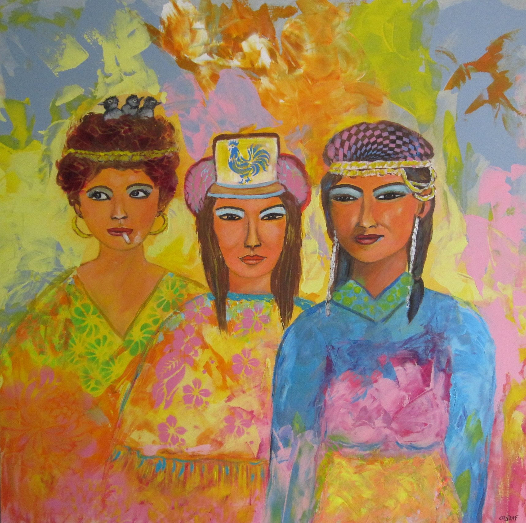 „A good place to be“ von Christine Graf, Acryl, 100 × 100 cm – Originalgemälde bei Favori Art