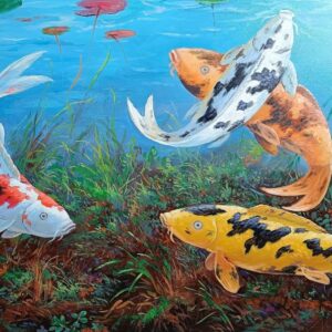 „Japanische Farb-Kois“ von Erich Graf, Öl auf Leinwand, 63 × 100 cm – Originalgemälde bei Favori Art