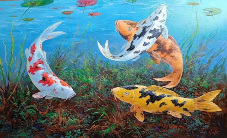 “Japanische Farb-Kois” by Erich Graf, Oil on canvas, 63 × 100 cm – original painting at Favori Art
