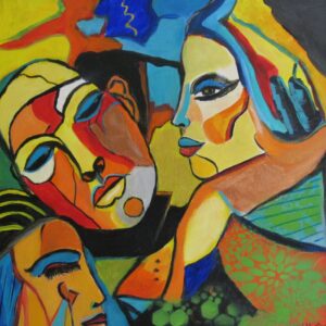 „Life and Masks 1“ von Christine Graf, Acryl, 40 × 40 cm – Originalgemälde bei Favori Art