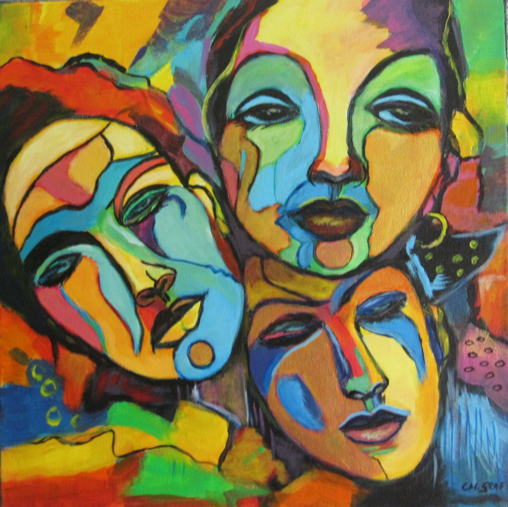 „Life and Masks 2“ von Christine Graf, Acryl, 40 × 40 cm – Originalgemälde bei Favori Art