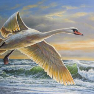 „Schwanenflug über der Nordsee“ von Erich Graf, Öl auf Leinwand, 80 × 100 cm – Originalgemälde bei Favori Art