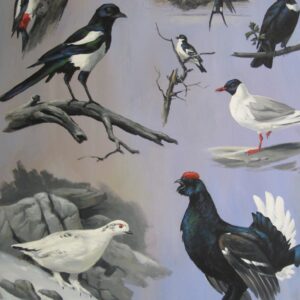 „Vögel schwarz-weiß“ von Erich Graf, Öl auf Leinwand, 70 × 80 cm – Originalgemälde bei Favori Art